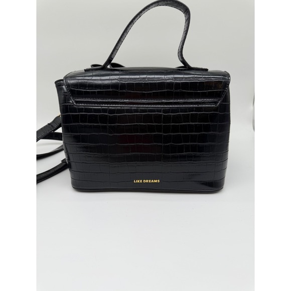 Like Dreams Black Croc Embossed Bow Crossbody Bag Top Handle Handbag - Picture 4 of 13